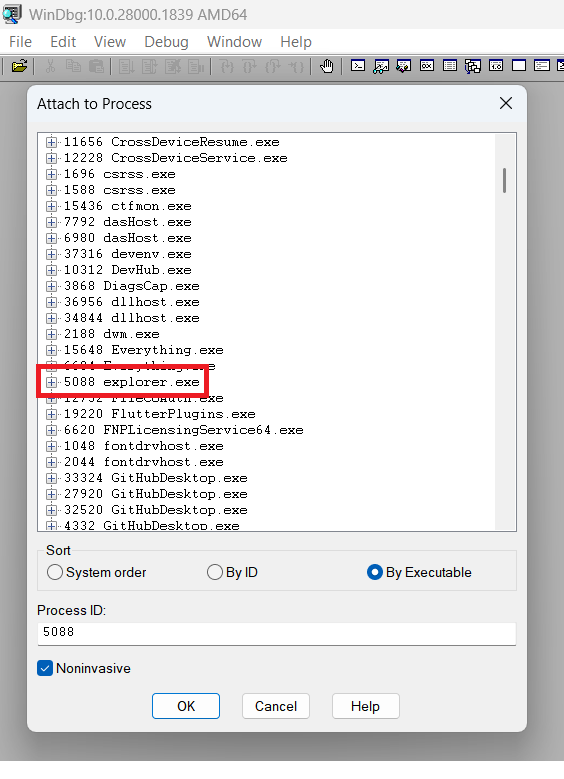 Attach to explorer.exe
